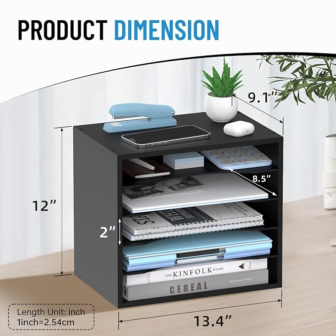 5-Tier Paper Organizer for Desk, Adjustable Mail Organizer, Black | 5-Tier Paper Organizer and Mail Organizer for Desk with Adjustable Shelves for Letter Size Files Folders and Office Supplies
