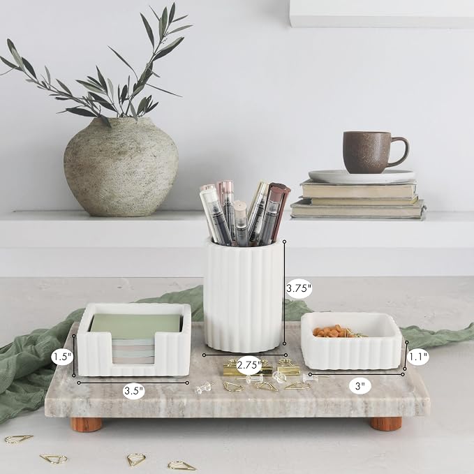 Aesthetic Desk Organizer Set of 3 For Your Office - Sturdy Concrete Desktop Accessories For Women Enhance Any Office Decor - Set incl. Pen Holder, Paperclip Storage & Sticky Note Holder for Teacher