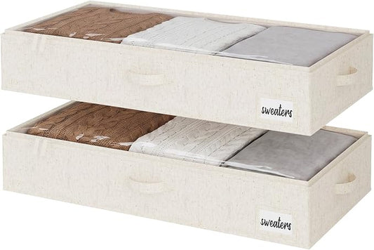 StorageWorks Under Bed Storage Containers - Large Underbed Storage with Handles and Label Holder, 2 Pack Ultra-thick Fabric Underbed Bins, Closet Organizer for Clothes, Blankets, Sweater