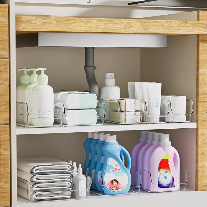 Ettori Clear Organizing Bins for Total Home Organization - Multi-Purpose Storage Solution for Pantry, Closet, Bathroom, and Kitchen (8 pack clear)