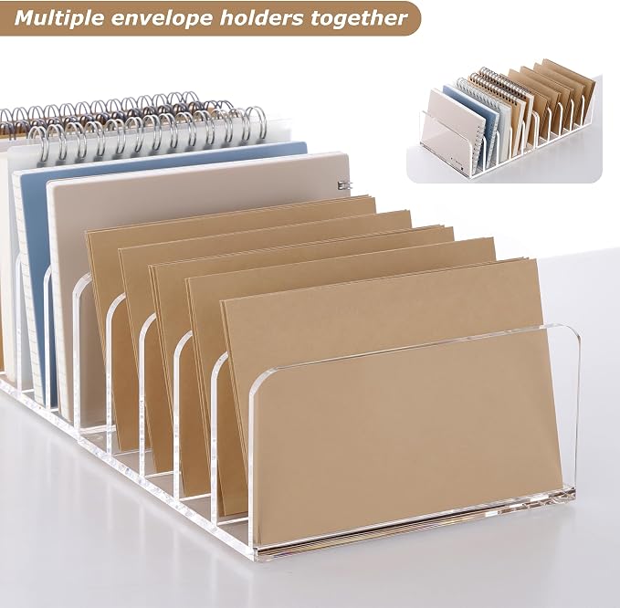 SANRUI Clear Mail Organizer Desk Sorter, Acrylic Letter File Holder 5-Slot | Office Document Mails Storage, Multifunction Letter Folder Racks Holders for Office,Home, School Desk Organization