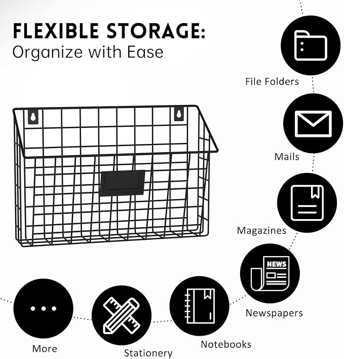X-cosrack Detachable Hanging Wall Files Rack&3-Tier Metal Folder Wall File Holder with Tag Slot Mounts on Wall and Door for Office, Home, and Work Easy Organizing,Black(Patent Pending)