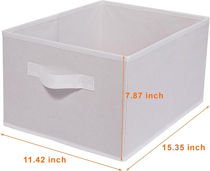JAKAGO Fabric Storage Bins set of 4 Rectangle Storage Baskets with Handle Foldable Closet Organizer for Clothes Towel bedding Books Collapsible Clothing Container for Shelves Bedroom(White High)