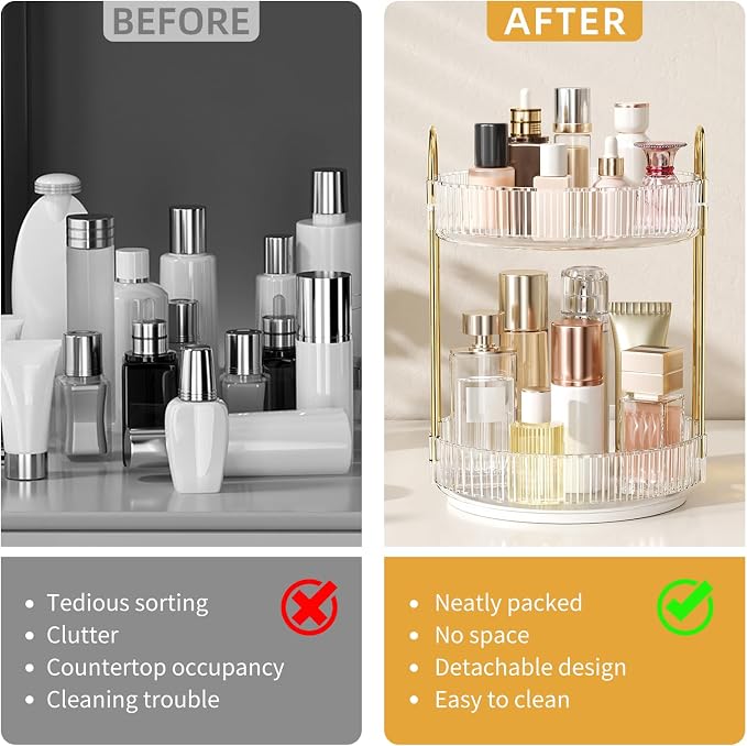 360° Rotating Makeup Organizer, Large Capacity Skincare & Cosmetics Storage | Skincare & Makeup Caddy, Bathroom Counter Organizer, Spinning Storage Tray for Perfume, Dresser, Bedroom, Vanity Countertop