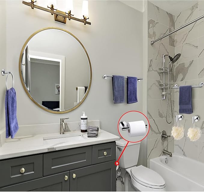 6 Pieces Polished Chrome Bathroom Hardware Accessories Set, SUS304 Stainless Steel 24 Inch Bath Towel Bar Set, Round Bathroom Towel Holder Set, Towel Racks for Bathroom Wall Mounted