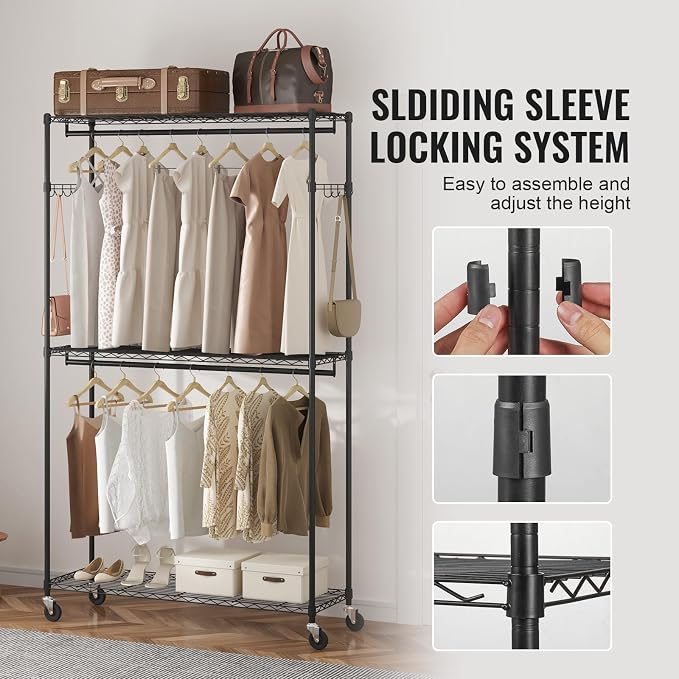 VEVOR Clothing Garment Rack, Heavy Duty Closet Wardrobe, Adjustable Tiers Clothes Racks with Steel Frame, for Bedroom, Clothing Store, Hallway