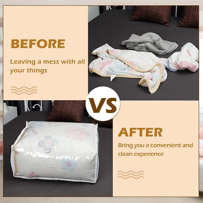 6 Packs Clear Zippered Storage Bags 24 x 20 x 11 Inch Sweater Moth Bags Vinyl Plastic Storage for Blankets Clothes Bed Sheet Organizer with Zipper for Closet Linen Sweater Clothes Comforters Pillow