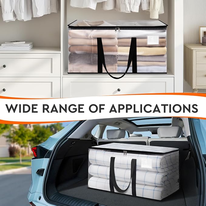 HomeHacks Moving Bags, Heavy Duty Storage Bags for Clothes, 6 Pack 93L | Waterproof moving bag with zipper and Handles, clear storage bags packing bags for moving, camping, home organization, 24Gal
