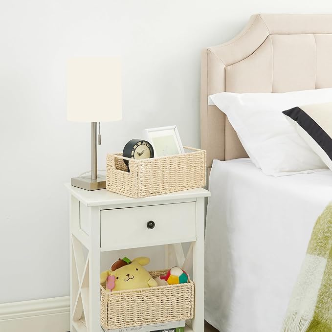 Vagusicc Wicker Storage Basket, Set of 2 Hand-Woven Paper Rope Wicker Basket, Small Storage Baskets for Organizing Toilet Paper Basket, Foldable Large Cube Storage Organizer Bins for Shelves (Beige)