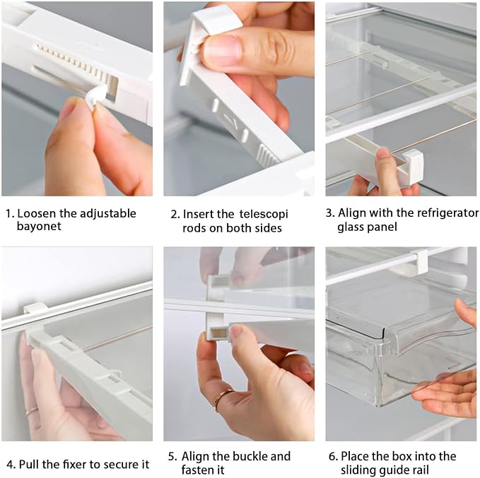 URALFA Fridge Drawer Organizer 2 Pack, Fridge Organizers and Storage | Deli Drawer for Refrigerator, Pull Out Fridge Under Shelf Drawer, Refrigerator Storage Containers for Fruit, Egg, Yogurt
