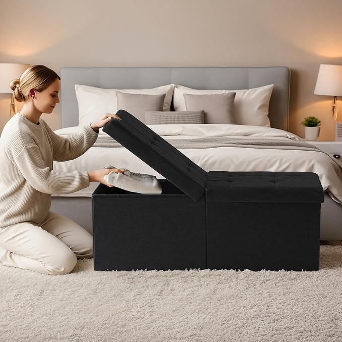 35-INCH Storage Ottoman Bench, Footrest with Storage, End of Bed Bench Coffee Table for Living Room, Bedroom, Entryway, Black