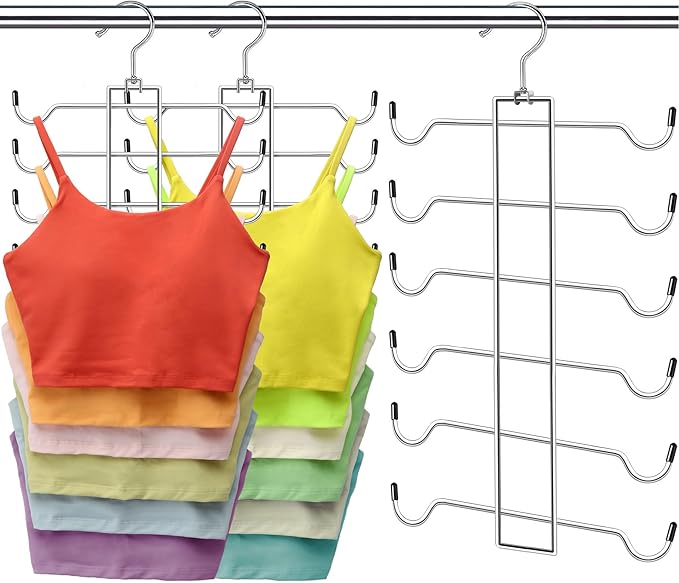 Metal Tank Top Hanger 2 Pack, Space Saving Bra Organizer with 24 Easy Access Hooks, 360° Swivel Closet Organizers and Storage, Apartment College Dorm Room Essentials, Small Space Organization Solution | Space Saving Bra Organizer with 24 Access Hooks, ...