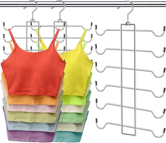 Metal Tank Top Hanger 2 Pack, Space Saving Bra Organizer with 24 Easy Access Hooks, 360° Swivel Closet Organizers and Storage, Apartment College Dorm Room Essentials, Small Space Organization Solution | Space Saving Bra Organizer with 24 Access Hooks, ...
