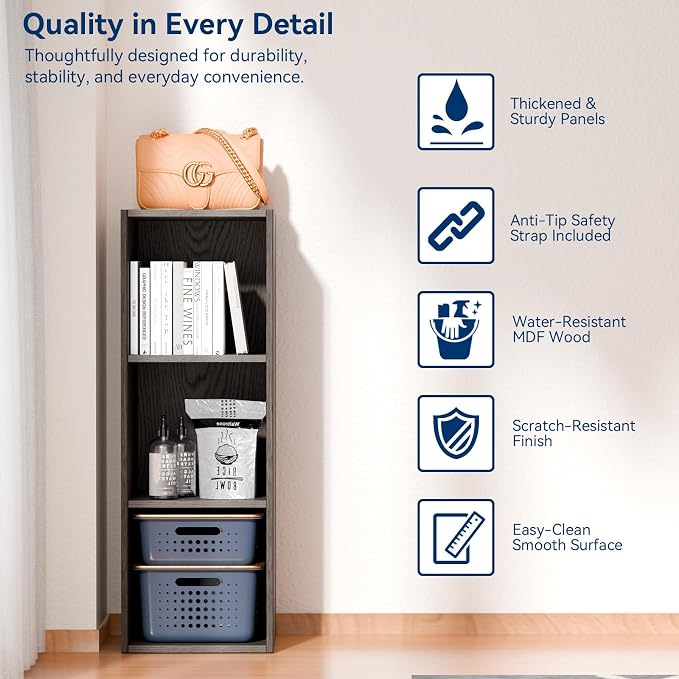 Whitmor 3 Cube Bookcase, 3 Tier Stackable MDF Bookself, Open Storage Display Organizer, Storage Cabinet for Living Room, Bedroom, Home, Office, 12.2" L x 11.7" W x 35.6" H, Espresso