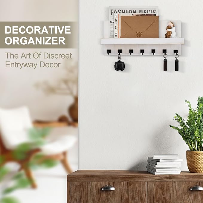 Key Holder for Wall, Decorative Key Holder with Shelf, Key and Mail Holder Wall Mount, Farmhouse Decor with 7 Key Hooks for Keys, Coats, ect.