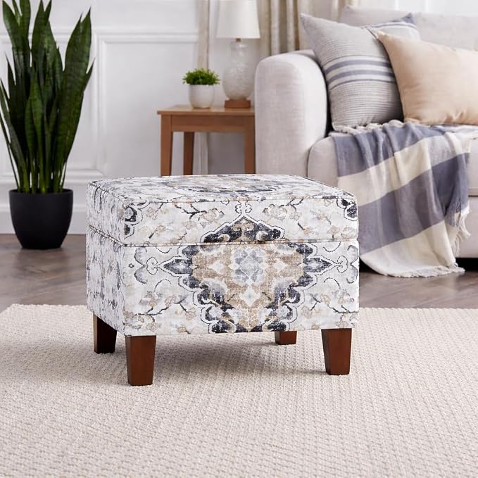 Spatial Order 22" Dinah Collection Storage Ottoman - Antiqued Ebony Cream