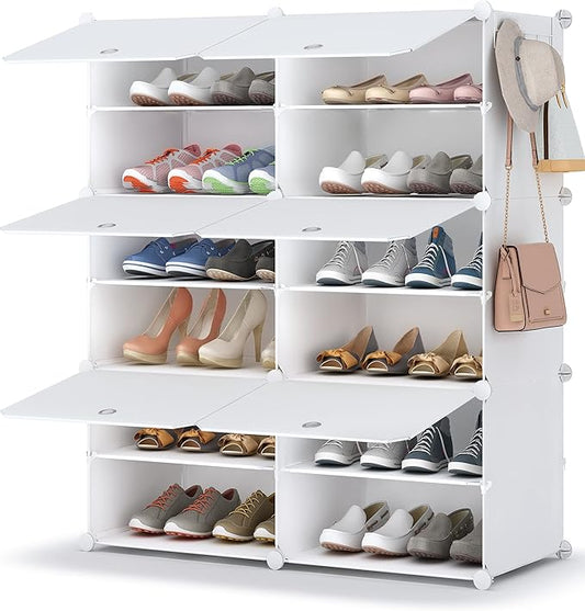 HOMIDEC Shoe Rack Organizer 24 Pair Modular Shoe Storage Cabinet for Closet | PP Plastic, Sturdy Steel Frame, Waterproof, Dustproof, Easy Clean, Shoe Shelves for Closet Garage Hallway Bedroom Entryway