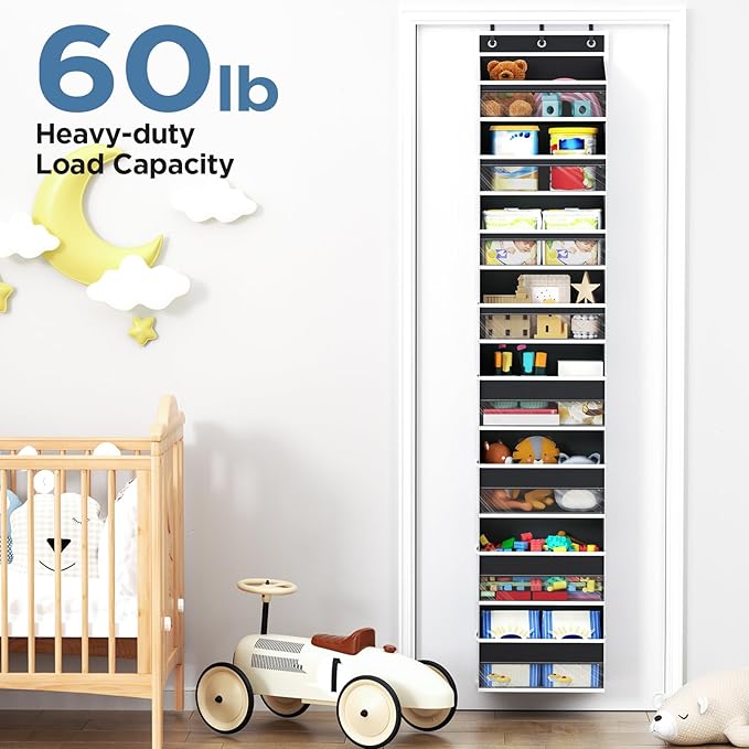 Mefirt Over The Door Organizer, 8 Shelf Door Hanging Organizers with 8 Large Capacity Pockets, Back of Door Organizer Storage Hanging Shelves for Closet Bathroom Bedroom Nursery