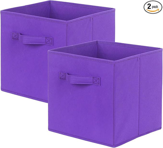 PowerKing Collapsible Storage Cubes, Farbic Storage Bins, Violet, 2 Pack | Sturdy, Lightweight, Easy Pull Handle, Closet & Shelf Organizer, Clothes and Toys Storage, 10.5'' x 11'' x 10.5''