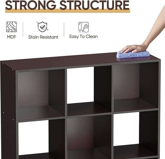 9-Cube Bookcase Storage Shelf Organizer,DIY Display Cube Shelf w/5 Removable Back Panels for Bedroom, Living Room, Home,Office,Study,Brown