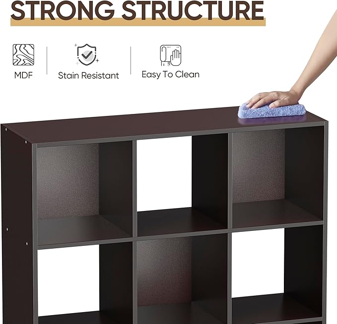 ZenStyle 9 Cube Storage Shelf Organizer, Wooden Bookshelf System Display Cube Shelves Compartments, Customizable W/ 5 Removable Back Panels (Brown, 9 Cube)