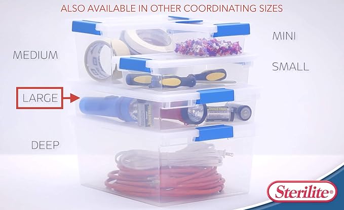 STERILITE 19638606 Large Clip Box, Clear with Blue Aquarium Latches 2 pieces (Large)