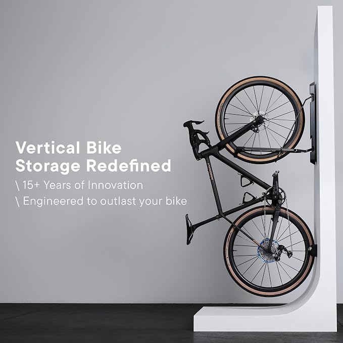 Steadyrack Swivel Bike Rack Wall Mount, Vertical Storage for Heavy eMTB | ProFlex Wide holds rugged eMTB and mountain bikes to 121 lb. Roll-in, roll-out, includes GearMate SteadySpine.