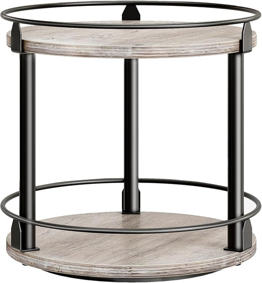 YATINEY Lazy Susan Organizer, Rotating Spice Rack, 2 Tier Spice Turntable Organizer, Industrial Turntable Spice Holder, for Kitchen Countertop and Cabinet, Compact and Versatile, Greige SR22BG