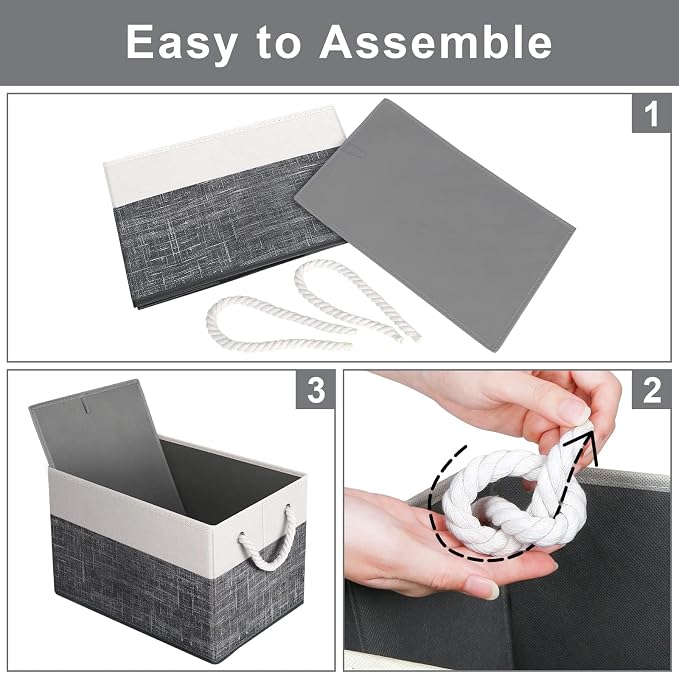 Fab totes Storage Bins 6-Pack, Foldable Storage Baskets for Organizing Toys, Books, Shelves, Closet, Large Storage Box with Rope Handles, Sturdy Organizer Bins, White & Black