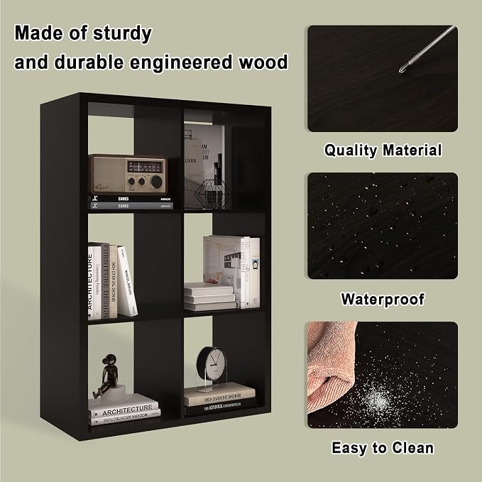 6 Cube Storage Organizer Shelf, Chocolate Color 13in | 2026 Wooden Thick Frame, Anti-Tipping Kits, Reversible Open Back Bookcase, Horizontal and Vertical Dual-use
