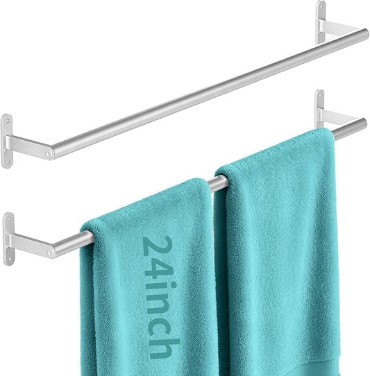 KLJKPA 2-Pack Towel Bar for Bathroom, 24 Inch Towel Rack, Brushed Nickel | Heavy Duty Single Towel Rod, Space-Saving Hand Towel Holder, Toilet Kitchen Towel Storage, Rustproof, Stainless Steel