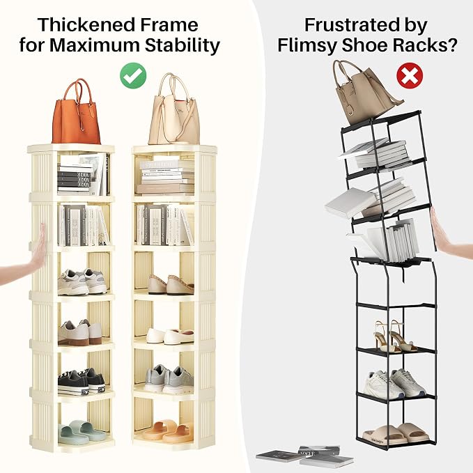 Kitstorack Vertical Shoe Rack: 5 Tiers Stackable Shoe Rack for Closet DIY Free Standing Shoe Organizer Small Shoe Shelf for Small Spaces and Narrow Spaces Plastic, White