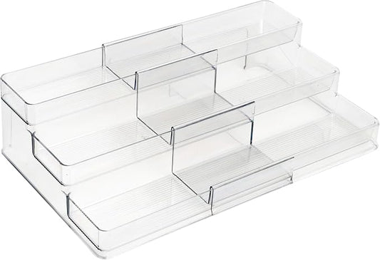 Dial Industries 3 Tier Expandable Kitchen Cabinet Shelf Organizer, Clear
