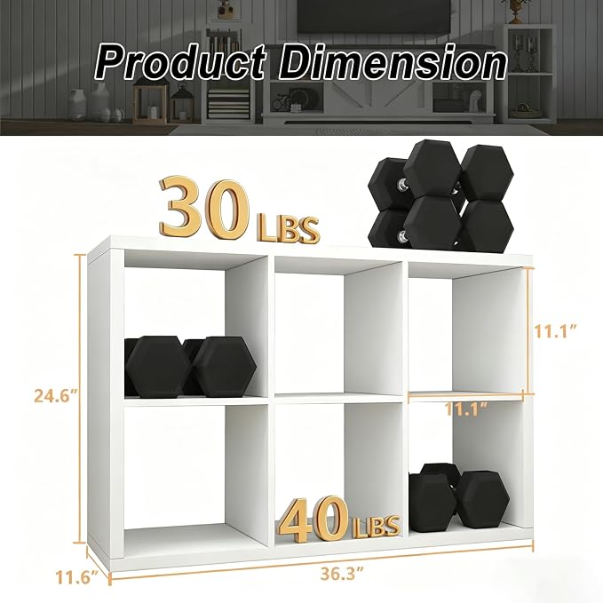 6 Cube Storage Organizer Shelf, White, 11inch | 2026 Wooden Thick Frame, Anti-Tipping Kits, Reversible Open Back Bookcase, Horizontal and Vertical Dual-use