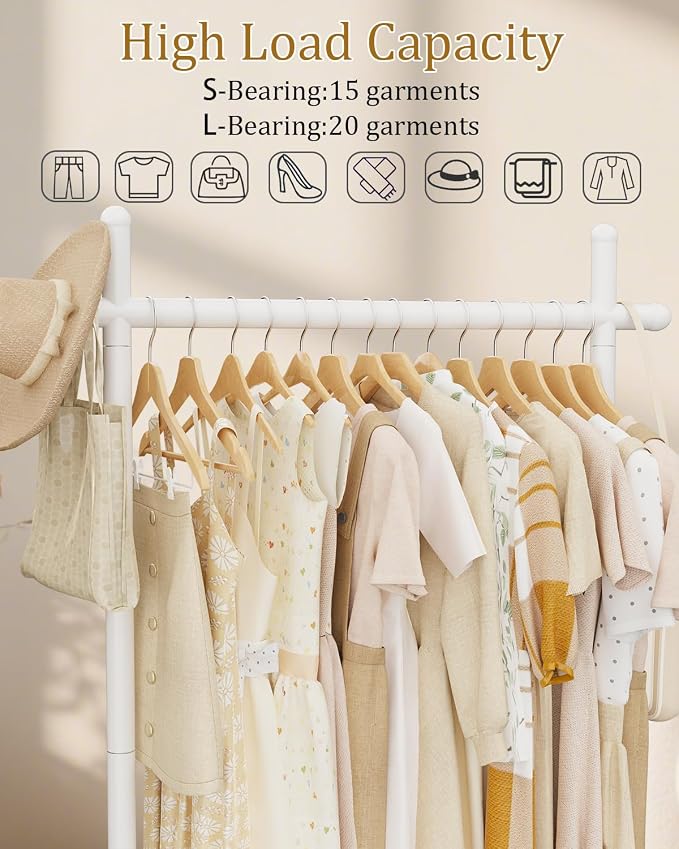 Coat Racks Freestanding with Natural Rock Base,68.9in,White,Large | Garment Racks with Anti Slip Knots for Outerwear,Clothes Stands with Strong Load-Bearing,Metal Clothing Trees for Hats