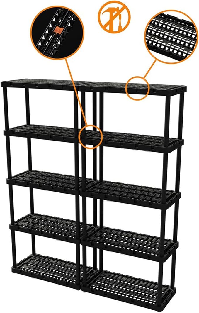 Gracious Living 2-Pack 5 Shelf Unit, Storage Shelves and Rack for Home | Multipurpose and Heavy-Duty Garage Plastic Shelving Organizer - Ideal for Kitchen, Closet, and Pantry, Black