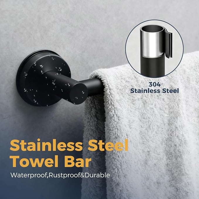 14.6inch~24inch Towel Racks for Bathroom,Adjustable Suction Cup Towel Bar for Bathroom Wall,Stainless Steel Bath Towel Holder for Shower(Matte Black)