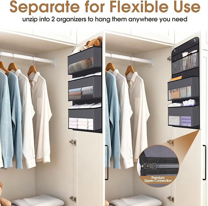 Over The Door Organizer Storage behind Door Hanging Organizer for Nursery | 6 Tier, Detachable, Clear Window, Sturdy Construction, Space-Saving Storage for Closet, Bedroom, Bathroom & Nursery