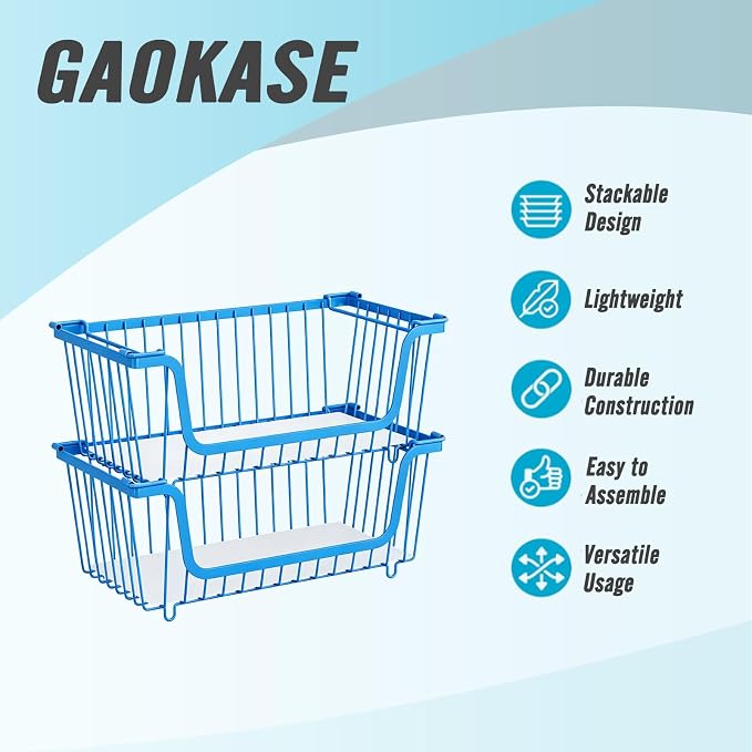 4 Pcs Stackable Wire Baskets for Pantry Organizers and Storage,blue, | Vegetable Fruit Basket for Countertop,Kitchen Storage Metal Baskets,Produce Potato Onion Storage Bin,