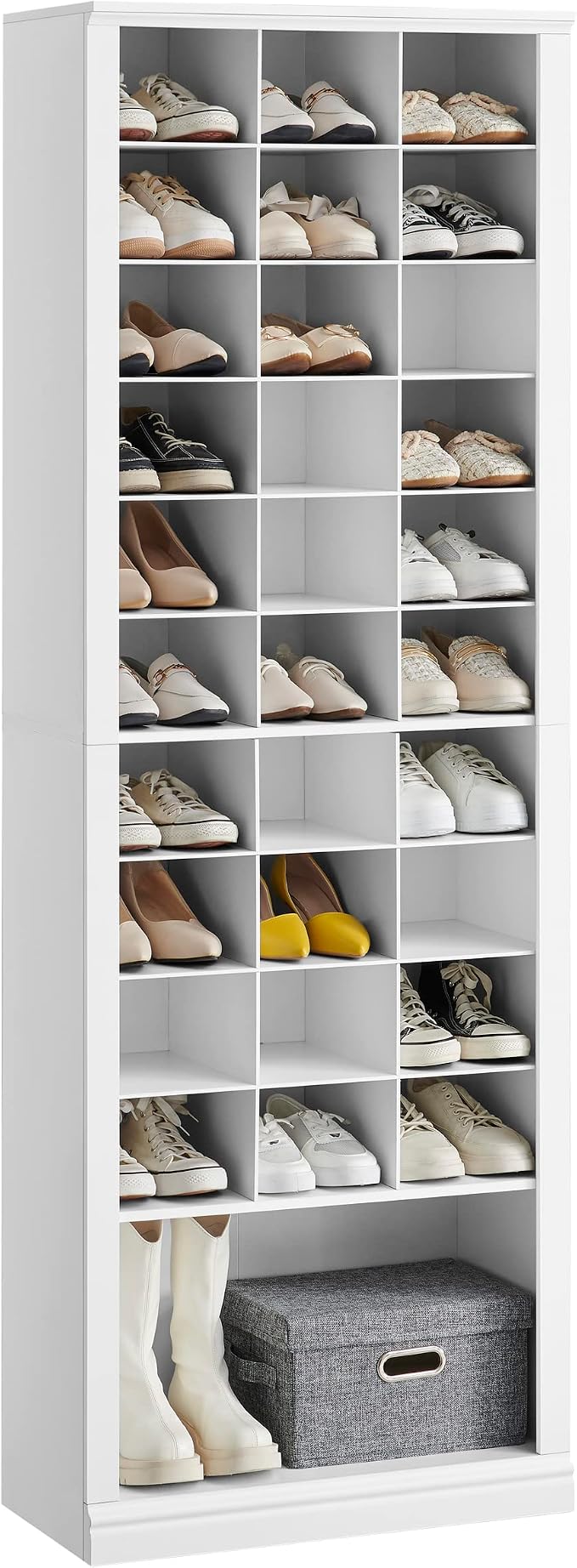 Hzuaneri 11 Tiers Shoe Storage Cabinet, Tall Shoes Cabinet with Cubby | Freestanding Wooden Shoe Organizer, 30-33 Pairs, Shoes Cubby Organizer for Entryway, Bedroom, White 02001BSR