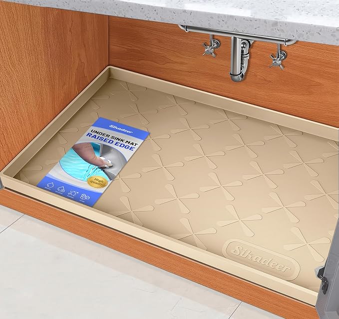 SIKADEER Waterproof Under Sink Mat Food-Grade Kitchen Shelf Liner 28" x 19" | Thick Raised Edge Cabinet Protector, BPA Free Kitchen Organizer and Storage, Non-Slip Dog & Cat Mat, Silicone Drying Mat