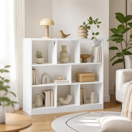 8-Cube Bookcase, Horizontal Cube Storage Organizer Bookshelf, Book Shelf, 10.9 x 47.2 x 39.4, for Bedroom, Living Room, Home Office, White