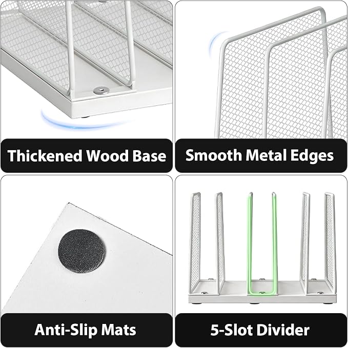 LEKETREE Small Desk File Organizer, 5-Section Upright File Sorter, Vertical File Folder Holder, Mesh Metal Wood Office Desktop Organization for Document, Magazine, Books and more (White)