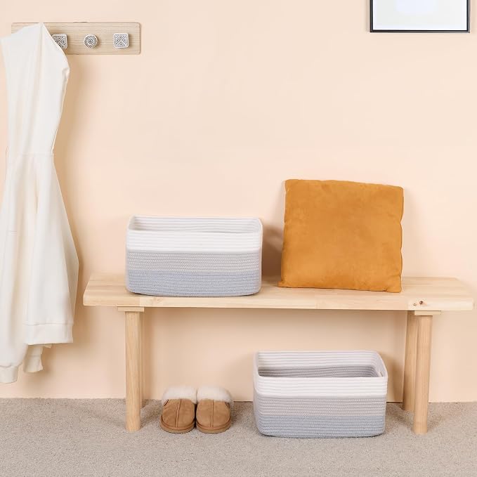 MiniArk Large Storage Baskets for Shelves, 17 x 13 x 7.5” Closet Organizers Bins for Clothes Blanket Towels, Baby Nursery, Toy Baskets Box, Woven Rope Baskets, 3 Packs Gradient Grey