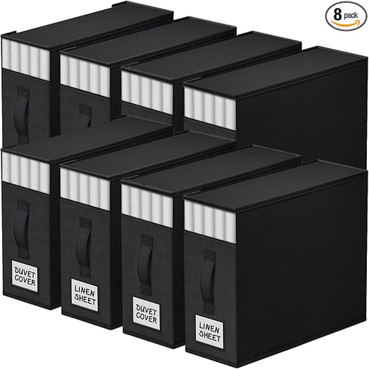 StorageTastic Bed Sheet Closet Organizers and Storage Under Bed Storage | Foldable Storage Containers with Window and Label,Storage and Organization for Bedding Sheets,Duvet Covers,Blankets,8 Pack