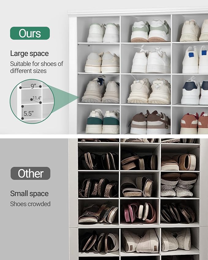Hzuaneri 11 Tiers Shoe Storage Cabinet, Tall Shoes Cabinet with Cubby | Freestanding Wooden Shoe Organizer, 30-33 Pairs, Shoes Cubby Organizer for Entryway, Bedroom, White SR39303X