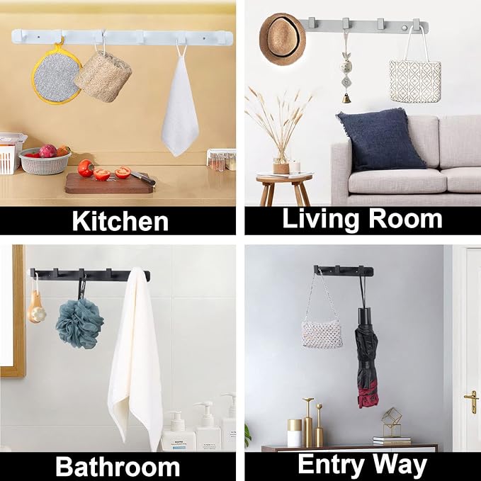 Coat Rack, Heavy Duty Stainless Steel 6 Tri Coat Hook Hanger, Wall Mounted Storage Wall Hooks, Rustic Clothes Hook/Key Hook Rail for Bathroom Kitchen Entryway(6 Hook White)