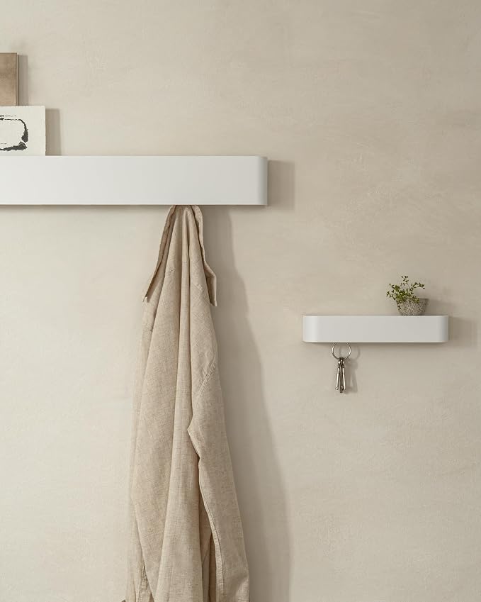 Kazai. Key Holder for Wall 'Tone' | Minimalist Key Hooks Design from Berlin | Modern Key Hanger with Metal Shelf | Key Hook Wall Mounted as Hallway Furniture | White
