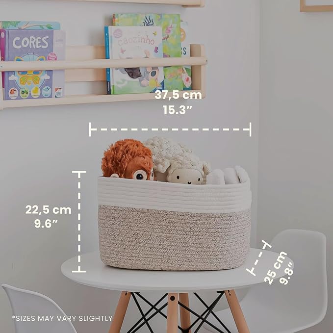 OrganiHaus Cotton Rope Baskets for Shelves, Set of 3, 15x9x10 | Handwoven; a toy bin and organizer for towels, books, or blankets; fits nursery, playroom, or bedroom decor