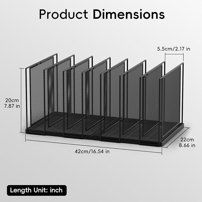 File Organizer for Desk, 7-Section Vertical File Sorter, Paper Holder Organizer Standing Metal File Folder for Office Home Classroom, Black